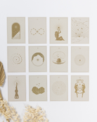 Rauhnaechte Karten mit feinen Illustrationen in beige-creme-gold