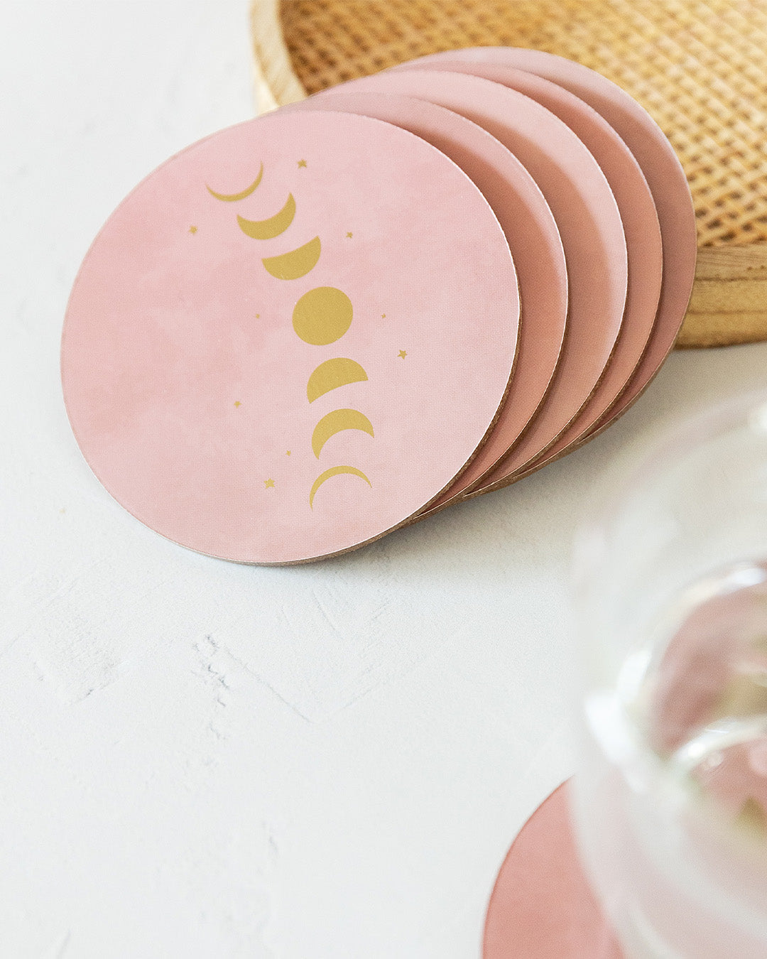 Besondere Untersetzer mit Mondphasen in Gold und Rosa